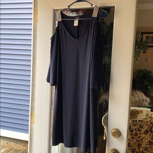 MSK Dark Navy Cold-Shoulder Midi Dress with Rhinestone Straps size 16